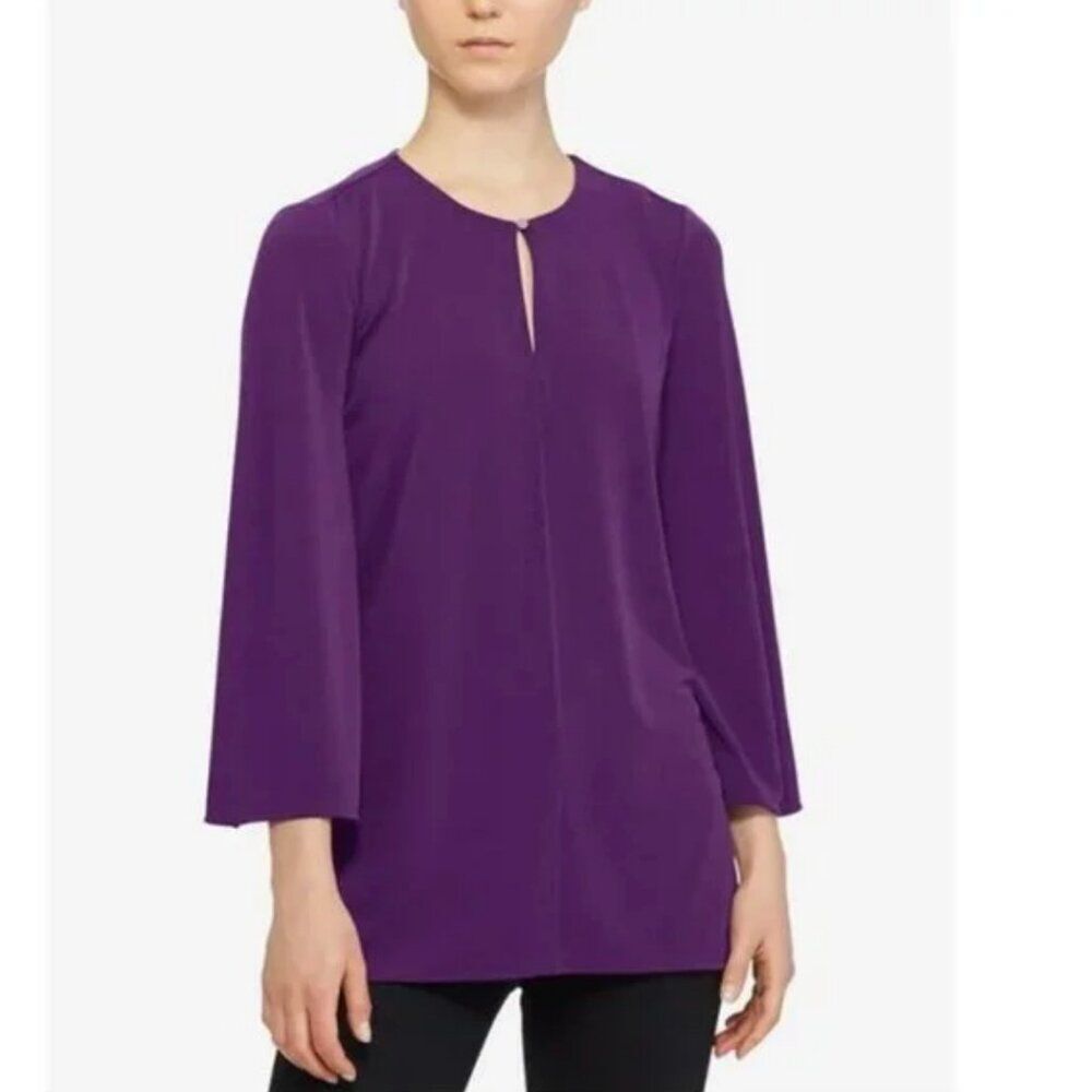 Lauren Ralph Lauren Women's Purple Bell Sleeve Keyhole Tunic Top Size Large